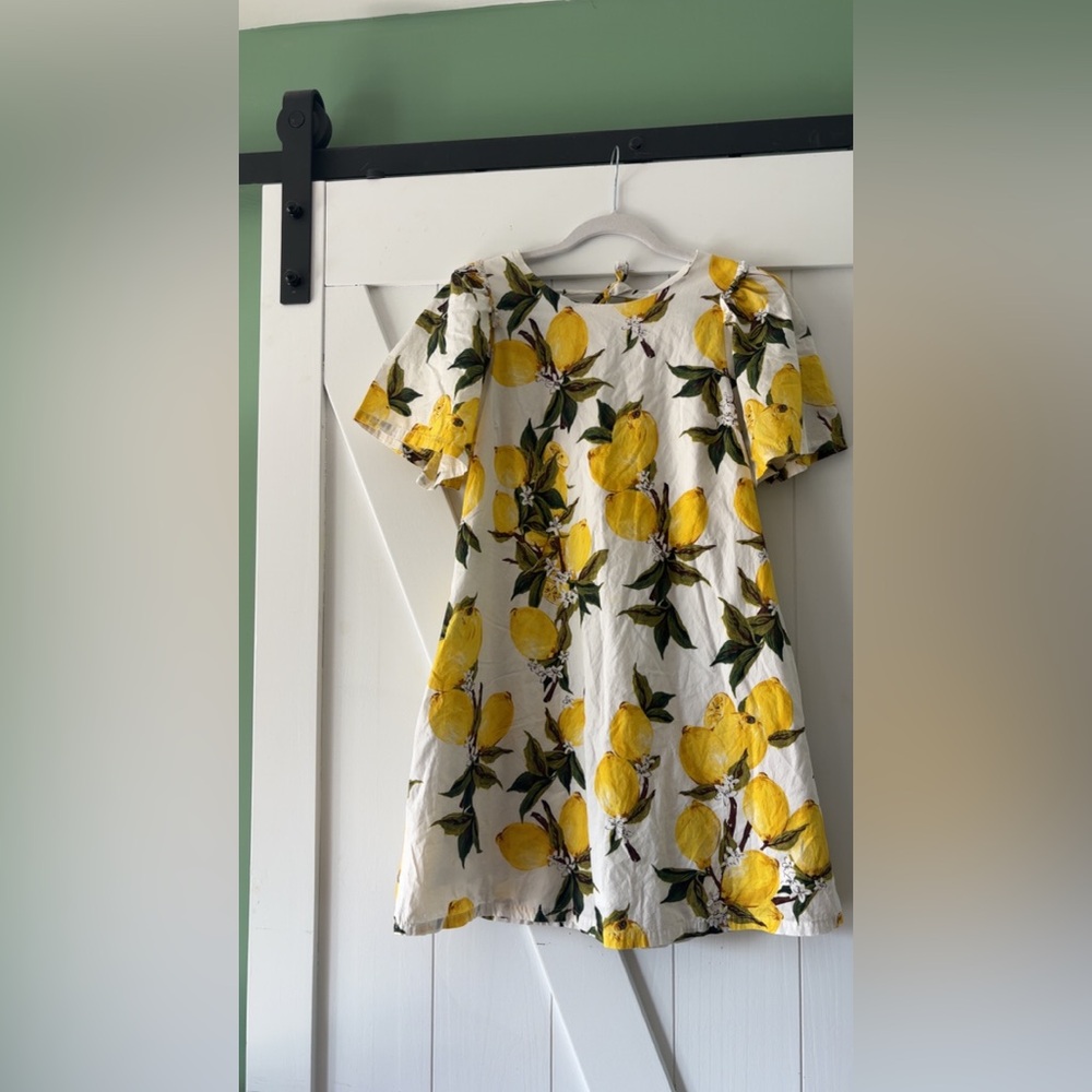 Love Riche White Short Sleeve Dress with Yellow Lemon Print